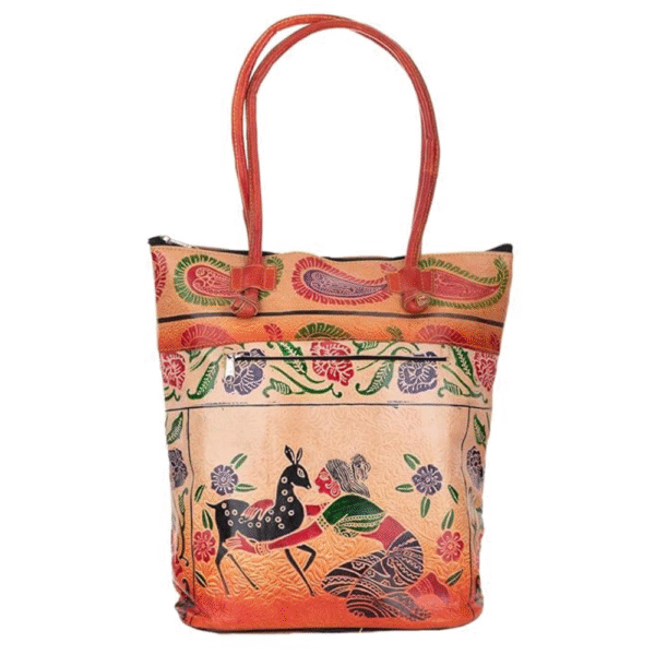Shantiniketan Leather Shoulder bag | Traditional Printed Handbag for Women|14 inch Multicolor