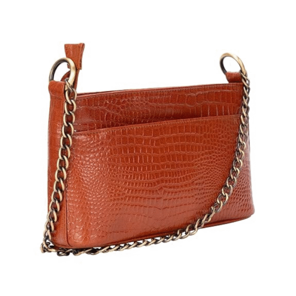 Genuine Leather Bag with Metal Chain Strap