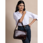 TANN IN Women’s Handcrafted Textured Genuine Leather Black Shoulder Bag – Elegant Crossbody Purse for Office, Casual & Party Use