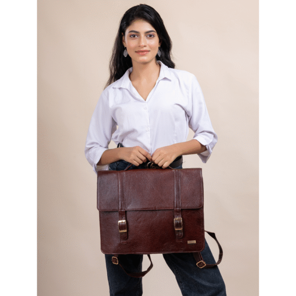 TANN IN Genuine Leather Handcrafted Women’s Laptop Bag – Elegant Red Shoulder & Messenger Bag for Office, Business & Travel (Fits 15.6 Inch Laptop)