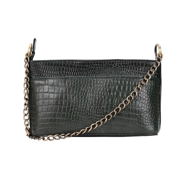 Genuine Leather Bag with Metal Chain Strap