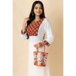 Shantiniketan Leather Shoulder bag | Handcrafted Traditional Printed Handbag for Women 8 x 8 inches - small