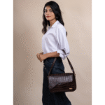 TANN IN Women’s Handcrafted Textured Genuine Leather Black Shoulder Bag – Elegant Crossbody Purse for Office, Casual & Party Use