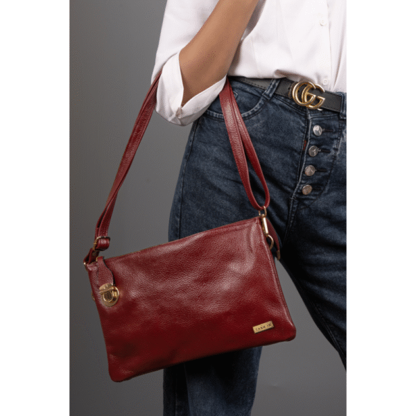 Pure Leather Handcrafted Women’s Crossbody Burgundy Purse Bag with Adjustable & Removable Shoulder Strap