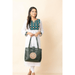 Genuine Leather Ladies handbag - Handmade with Shantiniketan motif print Handbag for Women