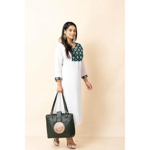 Genuine Leather Ladies handbag - Handmade with Shantiniketan motif print Handbag for Women