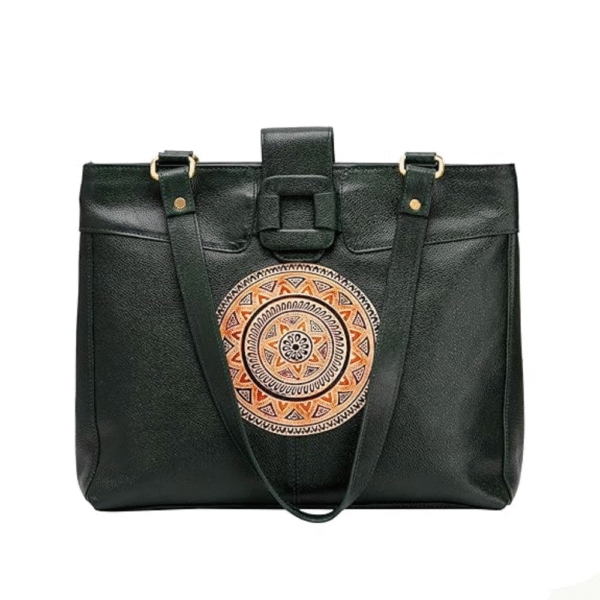 Genuine Leather Ladies handbag - Handmade with Shantiniketan motif print Handbag for Women