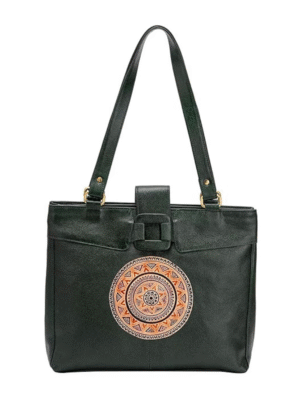 Genuine Leather Ladies handbag - Handmade with Shantiniketan motif print Handbag for Women