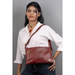 Pure Leather Handcrafted Women’s Crossbody Burgundy Purse Bag with Adjustable & Removable Shoulder Strap