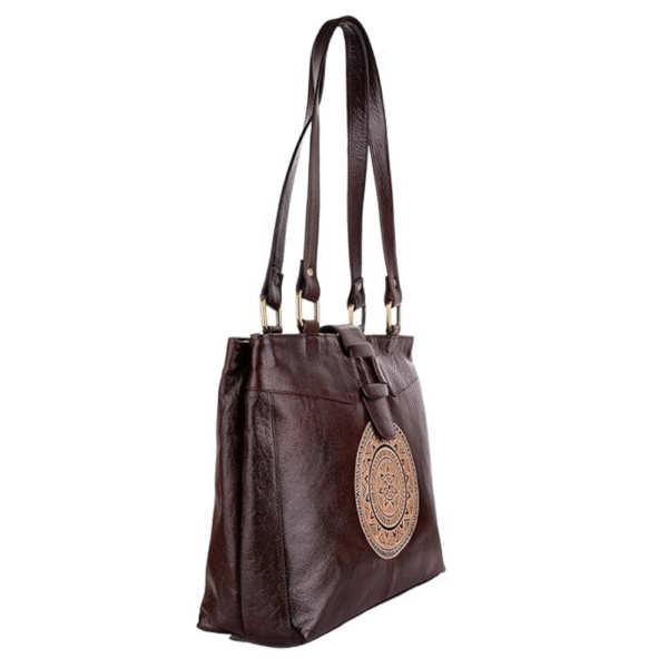Genuine Leather Ladies handbag - Handmade with Shantiniketan motif print Handbag for Women