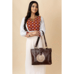 Genuine Leather Ladies handbag - Handmade with Shantiniketan motif print Handbag for Women