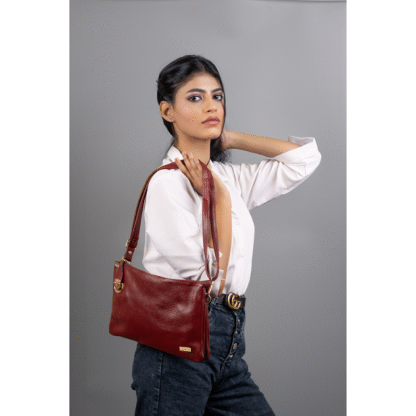 Pure Leather Handcrafted Women’s Crossbody Burgundy Purse Bag with Adjustable & Removable Shoulder Strap