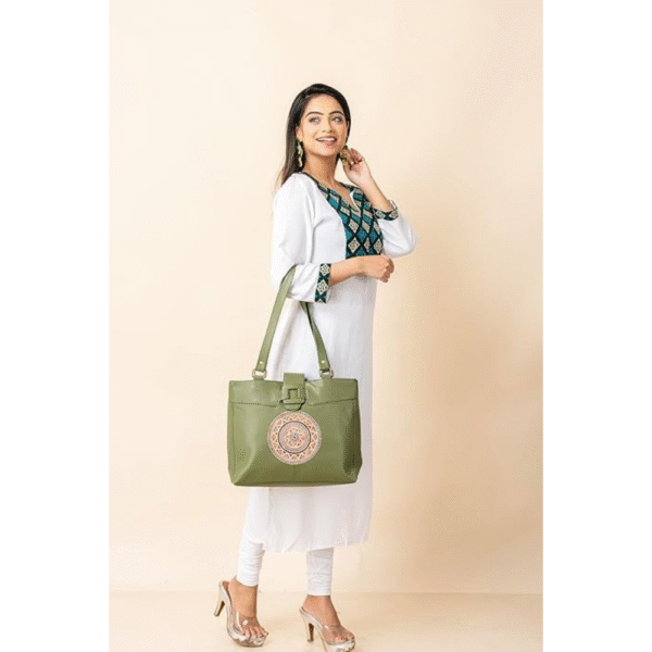 Genuine Leather Ladies handbag - Handmade with Shantiniketan motif print Handbag for Women