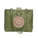Genuine Leather Ladies handbag - Handmade with Shantiniketan motif print Handbag for Women