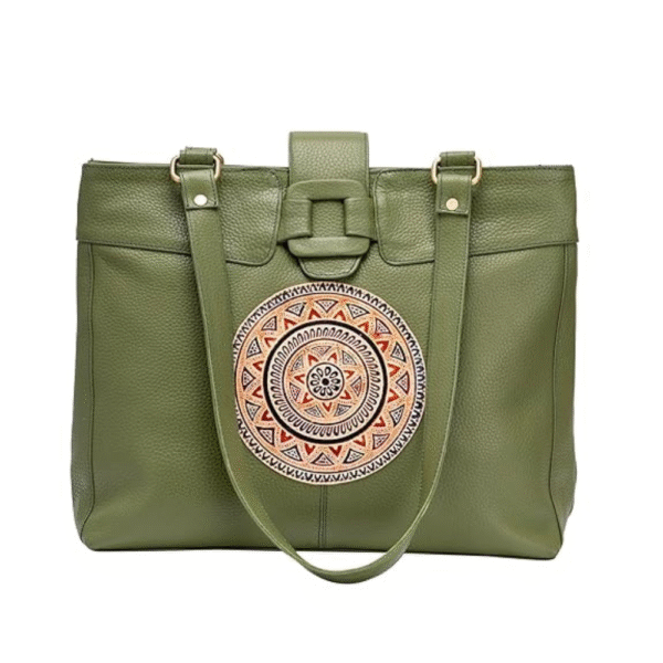 Genuine Leather Ladies handbag - Handmade with Shantiniketan motif print Handbag for Women
