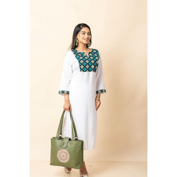 Genuine Leather Ladies handbag - Handmade with Shantiniketan motif print Handbag for Women