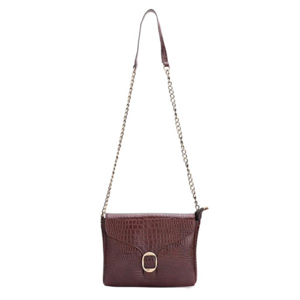 Genuine Leather Sling Bag for Women with Metal Chain Strap