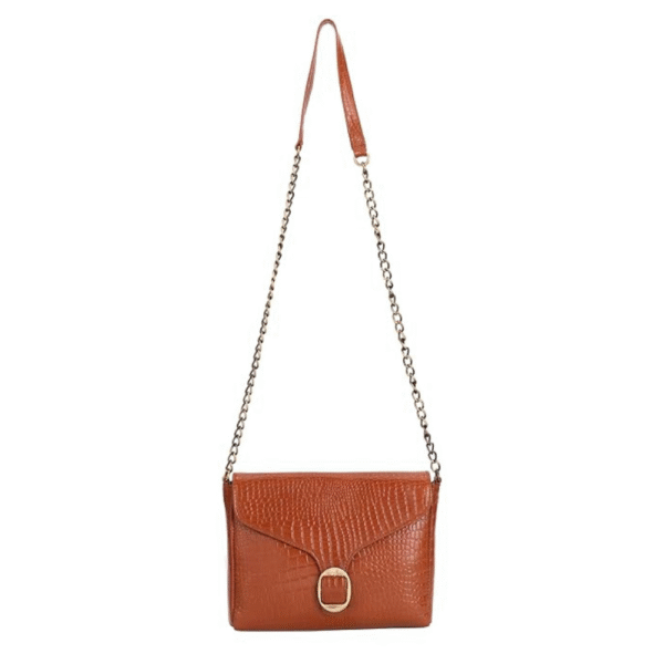 Genuine Leather Sling Bag for Women with Metal Chain Strap