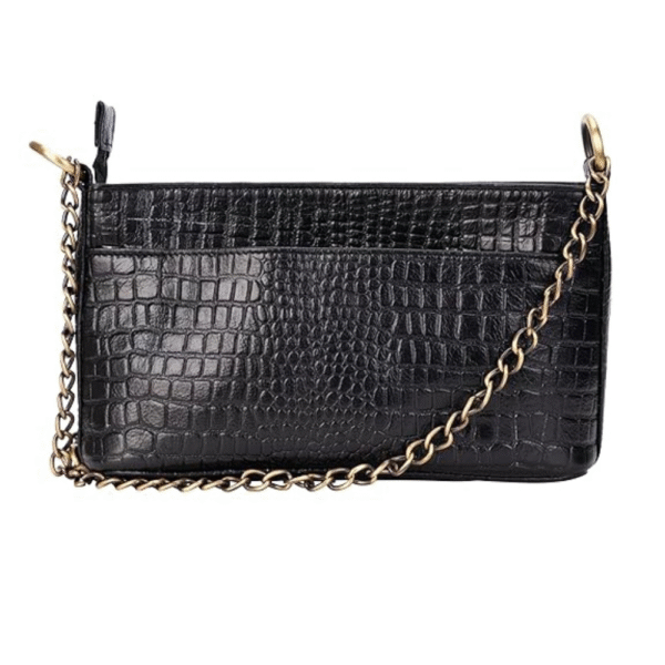 Genuine Leather Bag with Metal Chain Strap
