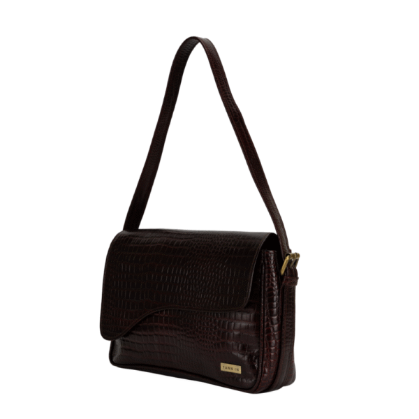 TANN IN Women’s Handcrafted Textured Genuine Leather Black Shoulder Bag – Elegant Crossbody Purse for Office, Casual & Party Use