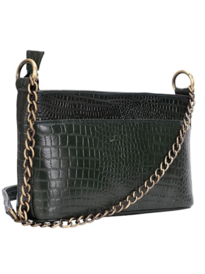 Genuine Leather Bag with Metal Chain Strap