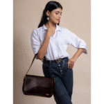 TANN IN Women’s Handcrafted Textured Genuine Leather Black Shoulder Bag – Elegant Crossbody Purse for Office, Casual & Party Use