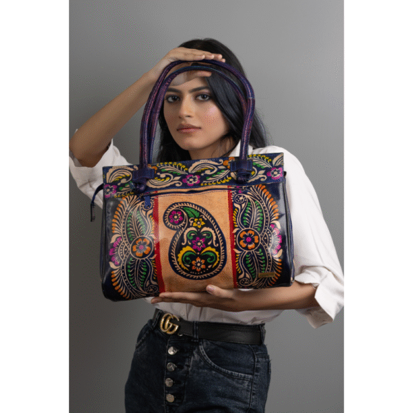 TANN IN Shantiniketan Pure Leather Ethnic Batik Printed Shoulder Bag for Women | Handcrafted Indian Design