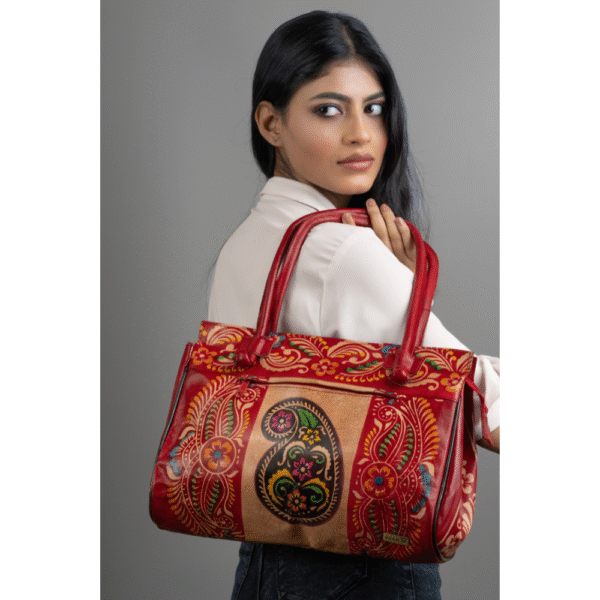 TANN IN Shantiniketan Pure Leather Ethnic Batik Printed Shoulder Bag for Women | Handcrafted Indian Design
