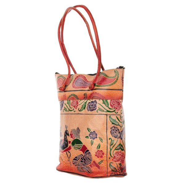 Shantiniketan Leather Shoulder bag | Traditional Printed Handbag for Women|14 inch Multicolor