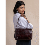 TANN IN Women’s Handcrafted Textured Genuine Leather Black Shoulder Bag – Elegant Crossbody Purse for Office, Casual & Party Use