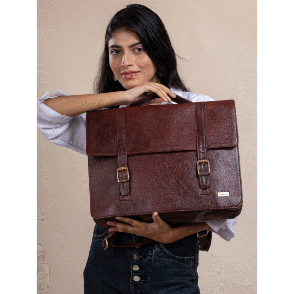 TANN IN Genuine Leather Handcrafted Women’s Laptop Bag – Elegant Red Shoulder & Messenger Bag for Office, Business & Travel (Fits 15.6 Inch Laptop)