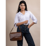 TANN IN Women’s Handcrafted Textured Genuine Leather Black Shoulder Bag – Elegant Crossbody Purse for Office, Casual & Party Use