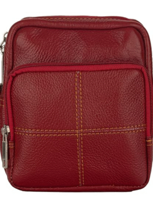 Red Leather Leather Sling bag CAM 7 x 8 inch