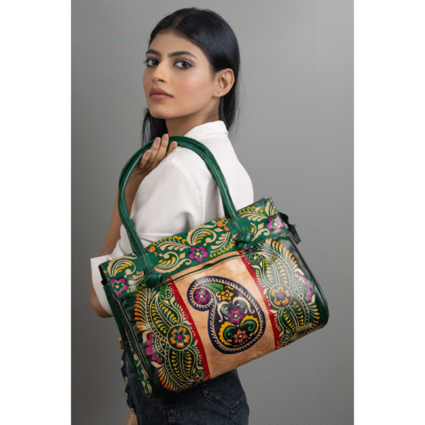 TANN IN Shantiniketan Pure Leather Ethnic Batik Printed Shoulder Bag for Women | Handcrafted Indian Design