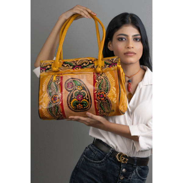 TANN IN Shantiniketan Pure Leather Ethnic Batik Printed Shoulder Bag for Women | Handcrafted Indian Design