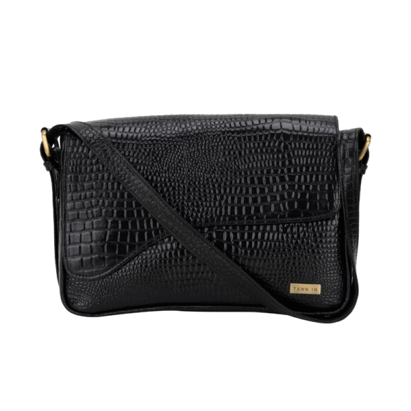 Women’s Handcrafted Textured Genuine Leather Black Shoulder Bag – Elegant Crossbody Purse for Office, Casual & Party Use