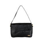 Women’s Handcrafted Textured Genuine Leather Black Shoulder Bag – Elegant Crossbody Purse for Office, Casual & Party Use