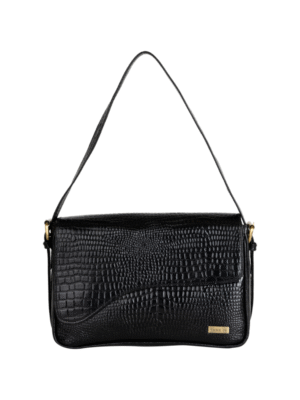 Women’s Handcrafted Textured Genuine Leather Black Shoulder Bag – Elegant Crossbody Purse for Office, Casual & Party Use