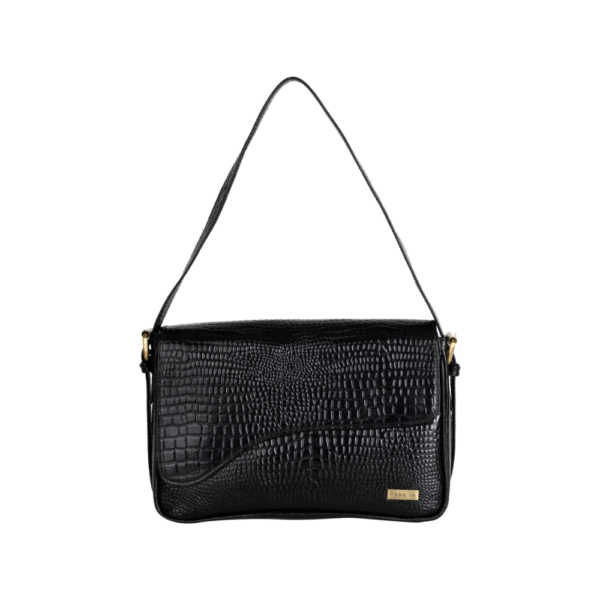 Women’s Handcrafted Textured Genuine Leather Black Shoulder Bag – Elegant Crossbody Purse for Office, Casual & Party Use