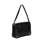 Women’s Handcrafted Textured Genuine Leather Black Shoulder Bag – Elegant Crossbody Purse for Office, Casual & Party Use