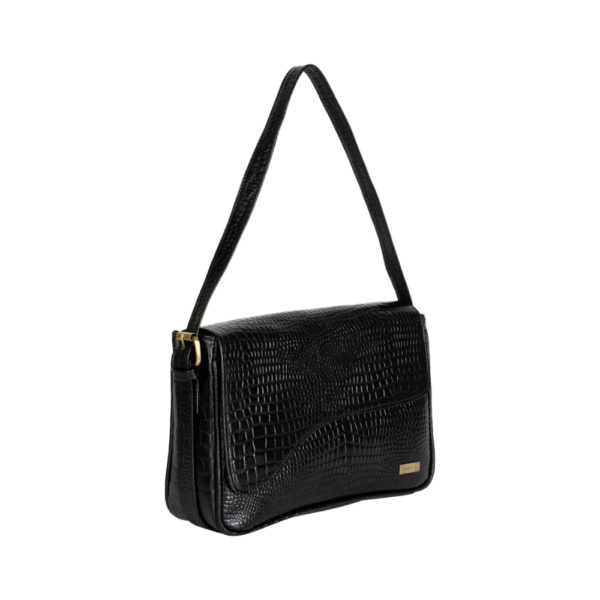 Women’s Handcrafted Textured Genuine Leather Black Shoulder Bag – Elegant Crossbody Purse for Office, Casual & Party Use