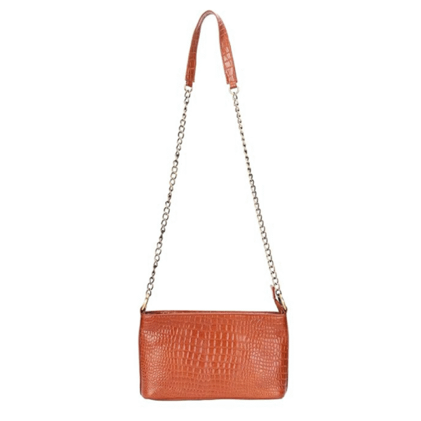 Genuine Leather Bag with Metal Chain Strap