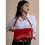 TANN IN Women’s Handcrafted Textured Genuine Leather Black Shoulder Bag – Elegant Crossbody Purse for Office, Casual & Party Use