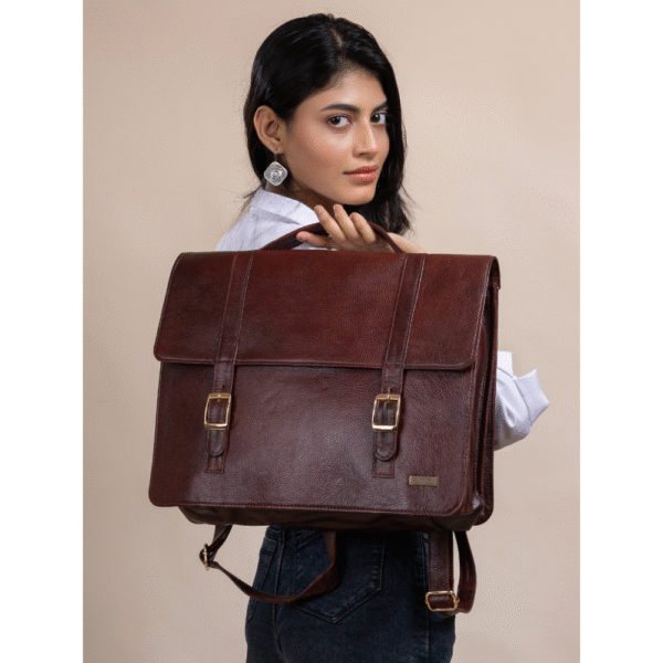 TANN IN Genuine Leather Handcrafted Women’s Laptop Bag – Elegant Red Shoulder & Messenger Bag for Office, Business & Travel (Fits 15.6 Inch Laptop)