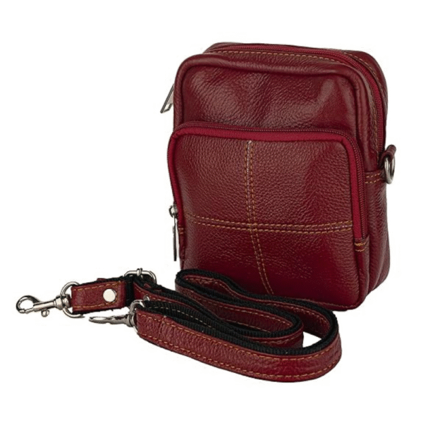 Red Leather Leather Sling bag CAM 7 x 8 inch