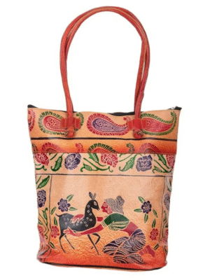 Shantiniketan Leather Shoulder bag | Traditional Printed Handbag for Women|14 inch Multicolor