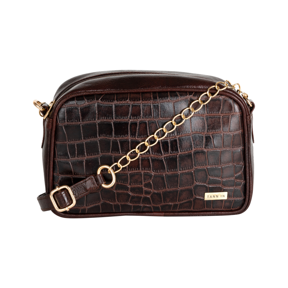 Textured Leather Handcrafted Brown Sling Bag for Women – Stylish Shoulder & Crossbody Purse
