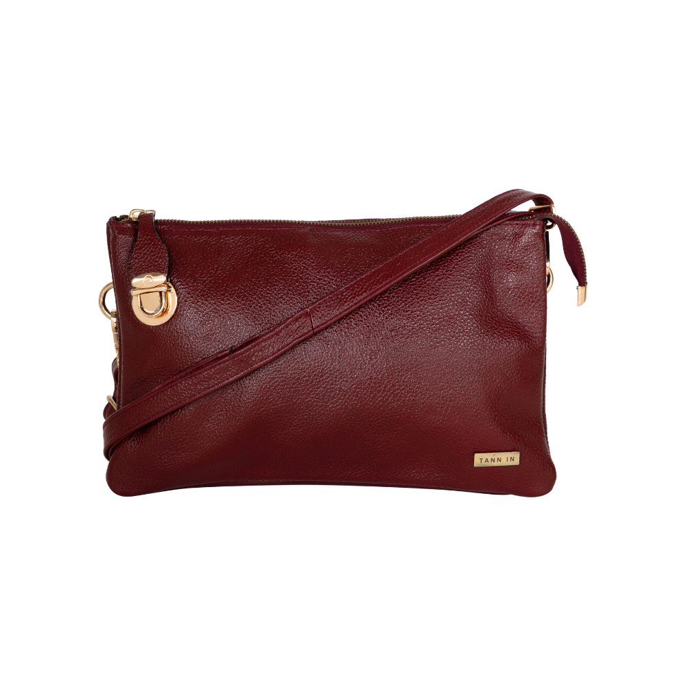 Pure Leather Handcrafted Women’s Crossbody Burgundy Purse Bag with Adjustable & Removable Shoulder Strap