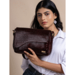 TANN IN Women’s Handcrafted Textured Genuine Leather Black Shoulder Bag – Elegant Crossbody Purse for Office, Casual & Party Use