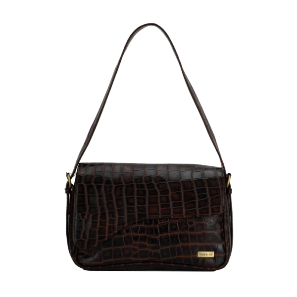 TANN IN Women’s Handcrafted Textured Genuine Leather Black Shoulder Bag – Elegant Crossbody Purse for Office, Casual & Party Use